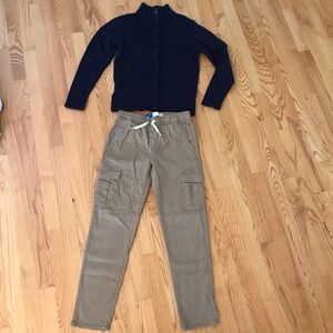 Dress outfit full zip navy blue sweater khaki pants boys size M 7/8 L 10/12 10